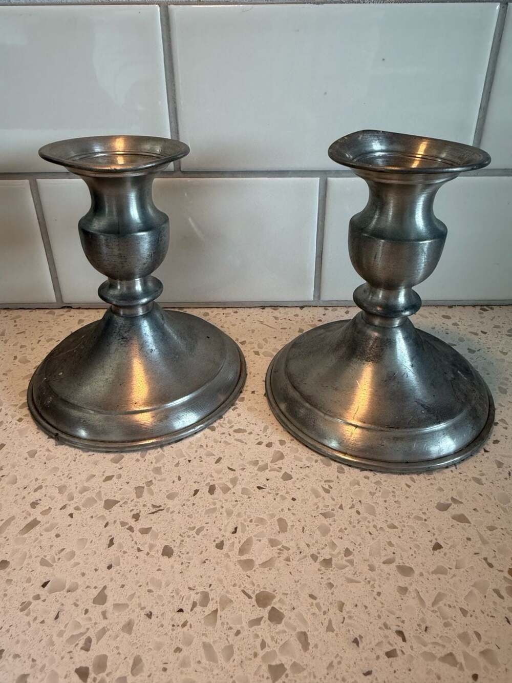 Leonard Genuine Pewter Weighted Candlesticks Made in Bolivia - Set of 2